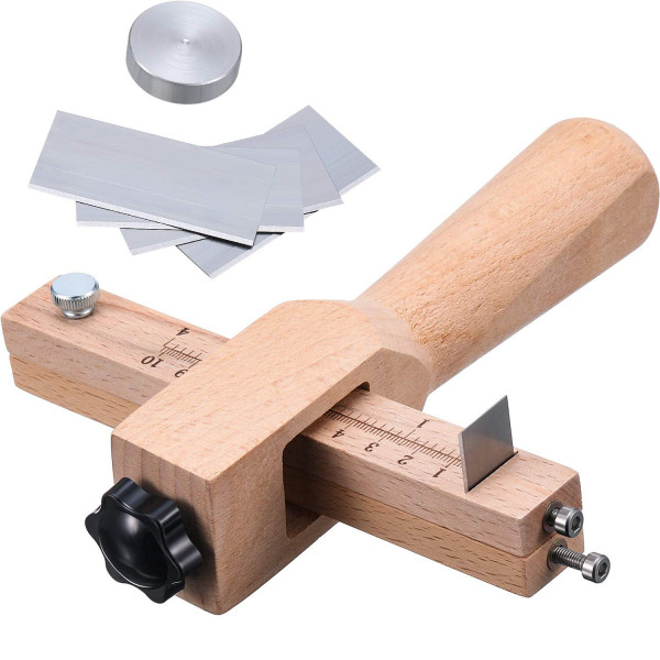 Jovitec Cortador de correa de cuero, tira y correa de cuero, madera, herramienta de corte manual para manualidades, ajustable con 5 cuchillas