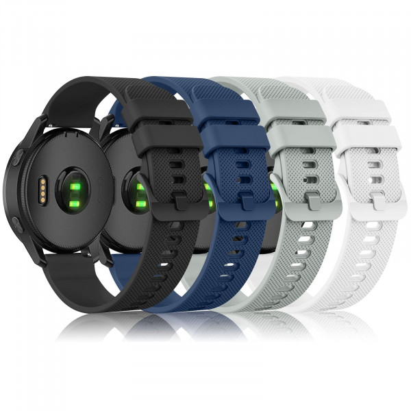 Paquete de 4 bandas compatibles con Garmin Venu Sq/Venu Sq 2 / Venu 2 Plus, correa de silicona suave para Garmin Vivoactive 6 / Vivoactive 5 / Vivoactive 3, correa de reloj para mujeres y hombres (negro/azul marino/blanco/gris)