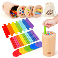 Juguetes de madera Montessori para bebés: 3 en 1 para aprender habilidades motoras finas, juguetes educativos para clasificar colores, juguetes sensoriales para niños pequeños de 1 a 3 años, permanencia de objetos, causa y efecto, regalos para niños y niñ
