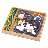 Melissa & Doug Set de actividades Lace and Trace: 5 paneles de madera y 5 cordones a juego - Granja