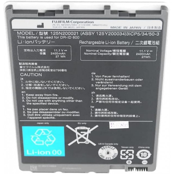 PULADU 125N100050 para Corporation DR-ID600 DR-ID601SE 611 DR613SE 1201SE 1212SE DR Detector de panel plano 11,1 V batería de iones de litio FUJIFILM