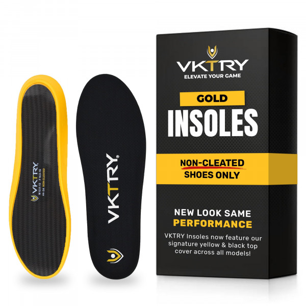 VKTRY Gold para zapatos sin tacos - Plantillas de rendimiento de fibra de carbono - Inserciones atléticas personalizadas para deportes baloncesto voleibol correr y más | Absorción de impactos EE. UU. M6.5-7, W8.5-9, 171-220 lbs
