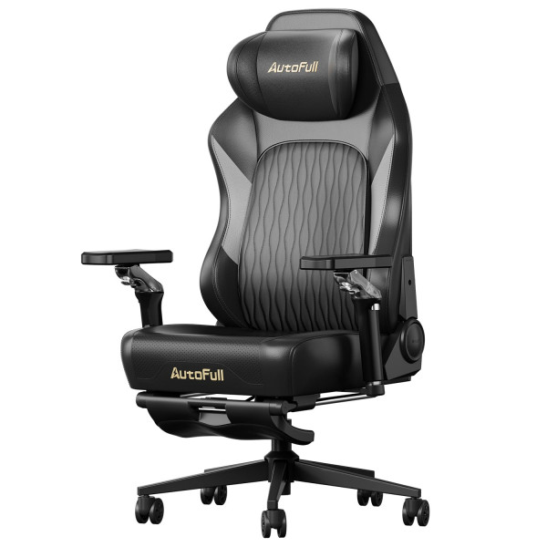 AutoFull M6 Silla Gaming, Silla de Oficina Ergonómica con Calefacción Ventilada, Soporte Lumbar de Seguimiento Dinámico Automático, Reposabrazos y Reposapiés Ajustables 6D (Negro)