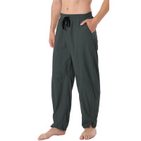 perdontoo Pantalones de verano para hombre de lino y algodón, holgados, informales, ligeros, con cintura elástica (3XL, gris oscuro)