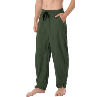 perdontoo Pantalones de verano para hombre de lino y algodón, holgados, informales, ligeros, con cintura elástica (3XL, verde militar)