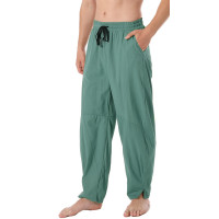 perdontoo Pantalones de verano para hombre de lino y algodón, holgados, informales, ligeros, con cintura elástica (3XL, verde)