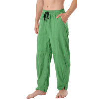 perdontoo Pantalones de verano para hombre de lino y algodón, holgados, informales, ligeros, con cintura elástica (3XL, verde menta)