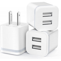 Cargador de pared USB, LUOATIP 3-Pack 2.1A 5V Adaptador de corriente de cubo de doble puerto Bloque de enchufe Caja de carga Ladrillo para iPhone 14 13 12 11 Pro Max SE XS XR X 8 7 6 6S Plus, Galaxy, LG, Moto, teléfonos Android