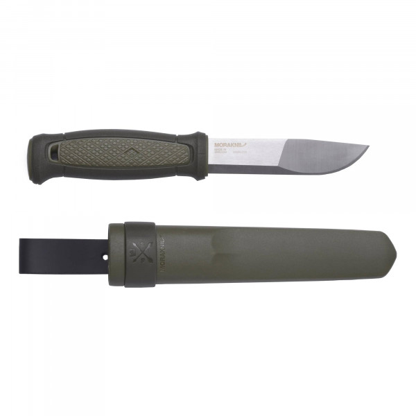 Morakniv Kansbol Cuchillo de supervivencia de hoja fija de acero inoxidable con funda, verde militar, 4,3 pulgadas