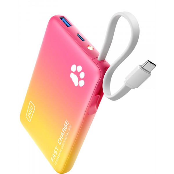 INIU PawGo Cargador portátil, 45 W PD 10000 mAh Slim Power Bank con USB-C incorporado, viaje avión camping senderismo, para viajeros familiares estudiantes fotógrafos