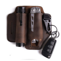 Gentlestache Funda de cuero para funda multiherramienta Leatherman EDC Organizador de bolsillo con llavero para cinturón y funda para linterna Bolsa multiherramienta marrón oscuro