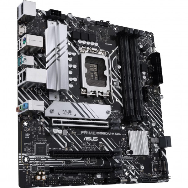 Placa base ASUS Prime B660M-A D4 LGA 1700 (Intel 12.a generación) mATX (PCIe 4.0, DDR4, ranuras 2xM.2, LAN de 1 Gb, DP, 2 x HDMI, USB 3.2 Gen 2 trasero, USB 3.2 Gen 1 frontal Type-C, Aura Sync)