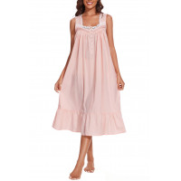 AVIIER Camisones 100% algodón para mujer, sin mangas, vestido de dormir para mujer, ropa de dormir con bolsillos (rosa claro, XXL)
