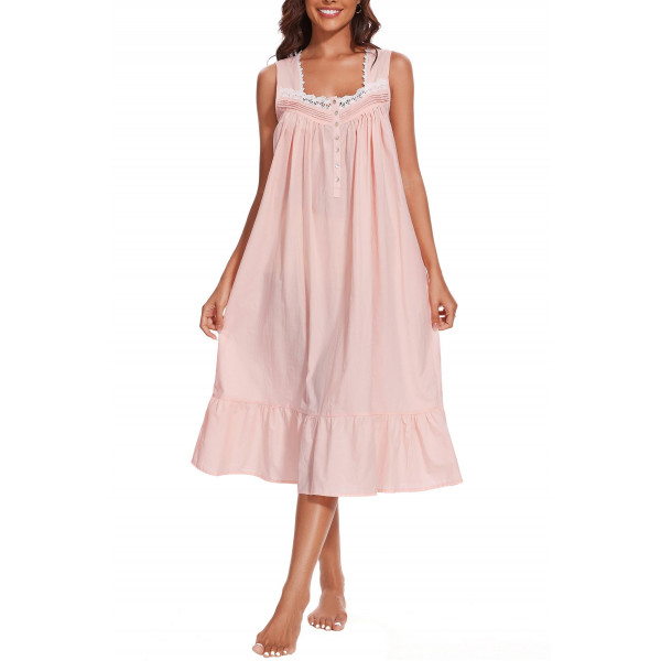 AVIIER Camisones 100% algodón para mujer, sin mangas, vestido de dormir para mujer, ropa de dormir con bolsillos (rosa claro, XXL)