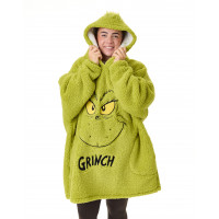 Opciones de manta portátil de gran tamaño para adultos The Grinch, forro polar esponjoso de Sherpa verde bordado y sudadera con capucha navideña AOP
