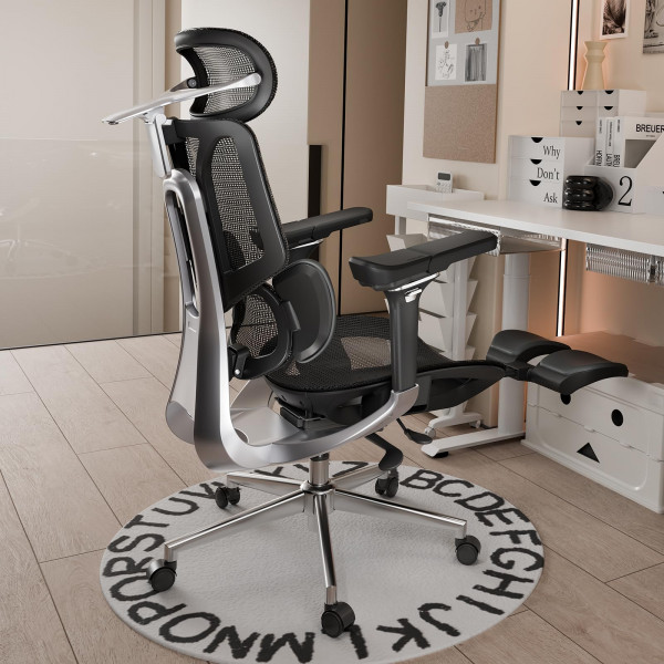 Hbada E3 Pro Silla de Oficina Ergonómica, Silla de Oficina Grande y Alta, con Soporte Lumbar Dinámico de 3 Zonas, Reposacabezas Ajustable 4D, Reposabrazos Ajustable 6D, Negro