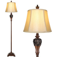 Lámpara de pie vintage para sala de estar Lámpara de pie alta de granja tradicional Lámpara de poste de dormitorio antigua de mediados de siglo con forma de campana Pantalla de seda sintética Elegante iluminación rústica brillante para leer decoración del