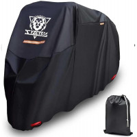 XYZCTEM Funda para motocicleta: bolsa de almacenamiento impermeable para exteriores, hecha de material Oxford, se adapta a hasta 96 pulgadas, compatible con Harley Davison y todos los motores (negro, cerraduras y correa profesional resistente al viento)