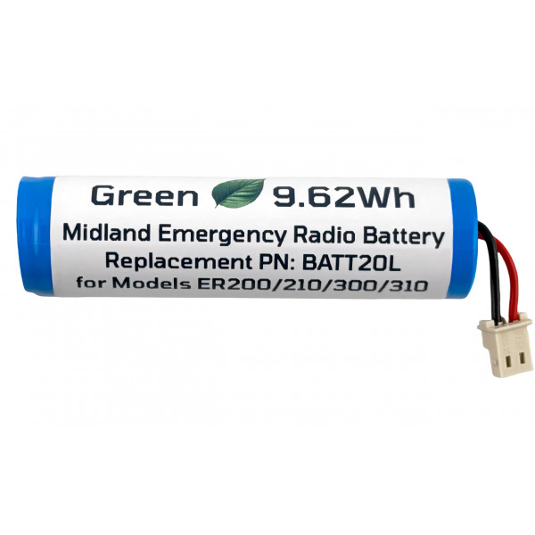 PN: BATT20L Batería de repuesto de 2600 mAh para (solo primera generación) Midland Emergency Radio ER200 ER210 ER300 ER310, Xain-Xtra 1000+ Cycle Cell, 2600 mAh