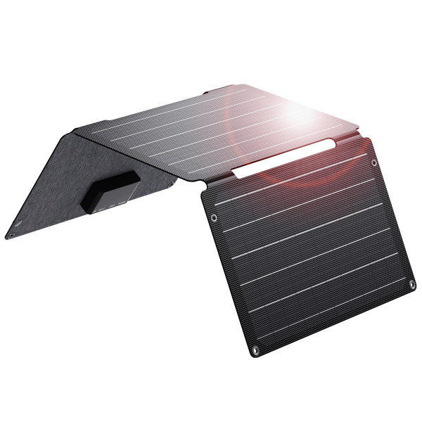 BigBlue Cargador de panel solar de 30 W con puertos USB-A, USB-C y CC de carga rápida, resistente al agua IP68, cargador solar plegable portátil compatible con iPhone, iPad, Samsung, LG, bancos de energía, estación de energía