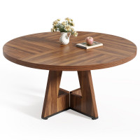 LITTLE TREE Mesa de comedor redonda para 4-6 personas, mesa de comedor de 47 pulgadas con base de pedestal de madera, mesas de cena marrones, mesas de cocina circulares para comedor, cocina, sala de estar (solo mesa)