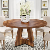 Tribesigns Mesa de comedor redonda de 47 pulgadas, mesa de cocina de madera para comedor, mesas de comedor de 47 pulgadas para 4-6, muebles decorativos de granja con mesa de madera y base cruzada, marrón rústico