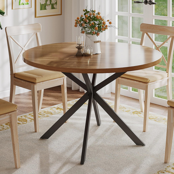 ChooChoo Mesa de comedor redonda de 47,2 pulgadas para 4, mesa de cocina de madera de granja, mesa de comedor redonda para cocina y comedor, nogal