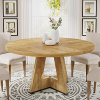 Tribesigns Mesa de comedor redonda de 47 pulgadas, mesa de cocina de madera para comedor, mesas de comedor de 47 pulgadas para 4-6, muebles decorativos de granja con mesa de madera y base cruzada, madera clara