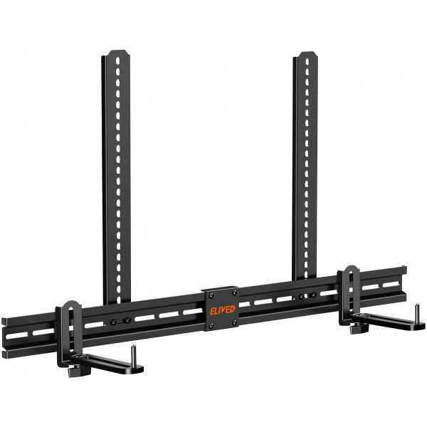 ELIVED Soporte de barra de sonido debajo de TV, soporte de montaje para TV con barra de sonido con soportes de 6,5 giratorio para adaptarse a varias barras de sonido con/sin agujeros, soporte vertical de 17,7, 15 libras, YD5011