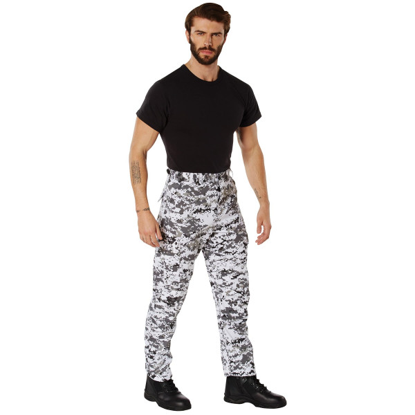 Rothco Pantalones tácticos BDU - Uniforme de trabajo EDC para senderismo al aire libre, camuflaje digital urbano, L