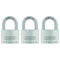 Candado ABUS 64TI/40 de aleación de aluminio Titalium, con llaves iguales y arco de acero Nano Protect, paquete de 3