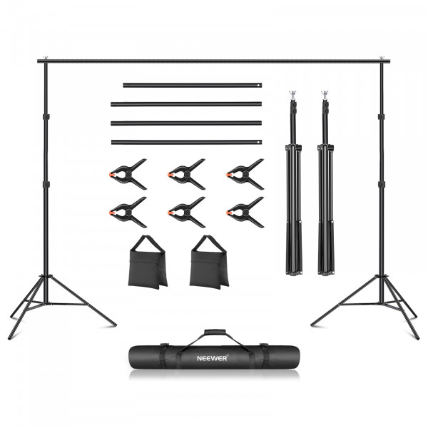 Neewer Sistema de Soporte de Fondo para Estudio Fotográfico, Soporte de Fondo Ajustable de 3m de Ancho y 2m de Alto con 4 Barras Transversales, 6 Abrazaderas de Fondo, 2 Bolsas de Arena y Bolsa de Transporte para Fotografía de Retrato y Estudio