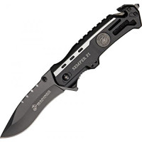 MTECH USA USMC M-1002DP Cuchillo plegable táctico, longitud cerrada de 4,75 pulgadas, mango de aluminio negro con medallón