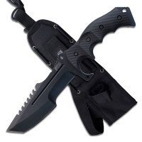 MTech USA Xtreme - Cuchillo plegable abierto asistido por resorte - Hoja Tanto de acero inoxidable negro con respaldo de sierra, mango negro G10, bloqueo de línea, EDC, táctico - MX-8054 11 pulgadas en total