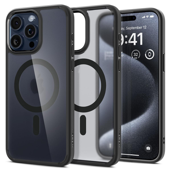 Funda Spigen para iPhone 15 Pro, MagFit Ultra Híbrido [Anti-Amarillamiento] [Compatible con Magsafe] - Negro Escarcha