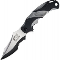M:Tech USA Xtreme MX-A801GY Cuchillo plegable con resorte, hoja semidentada de dos tonos, mango negro y gris, cerrado de 4,75 pulgadas
