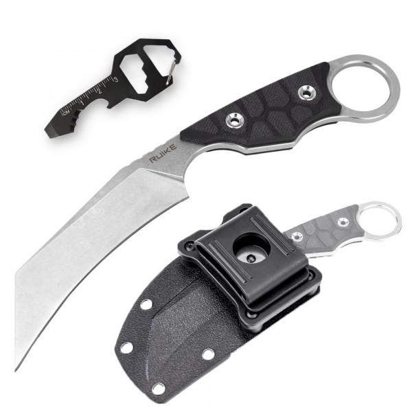 Ruike Cuchillo de hoja fija para acampar con funda, hoja afilada de acero 14C28N de 3,39 pulgadas, mango completo Tang G10, caza táctica de supervivencia Bushcraft, senderismo al aire libre, regalos de transporte horizontal para hombres y mujeres, FS68