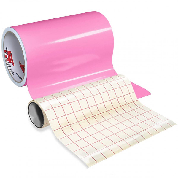 ORACAL 651 Vinilo adhesivo artesanal rosa suave brillante para Cameo, Cricut y Silhouette, incluido un rollo de papel de transferencia transparente (15 pies x 12 pulgadas)