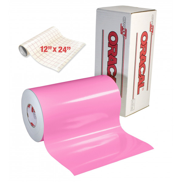 ORACAL 651 Vinilo adhesivo artesanal brillante de color rosa suave para Cameo, Cricut y Silhouette, incluido un rollo gratuito de papel de transferencia transparente (50 pies x 12 pulgadas)