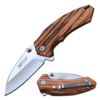 MTECH USA - Cuchillo plegable asistido por resorte - Hoja Wharncliffe de acero inoxidable con acabado satinado, mango de madera de cebra, clip de bolsillo, bloqueo de revestimiento - Caza, camping, supervivencia, táctica, EDC - MT-A1158ZW