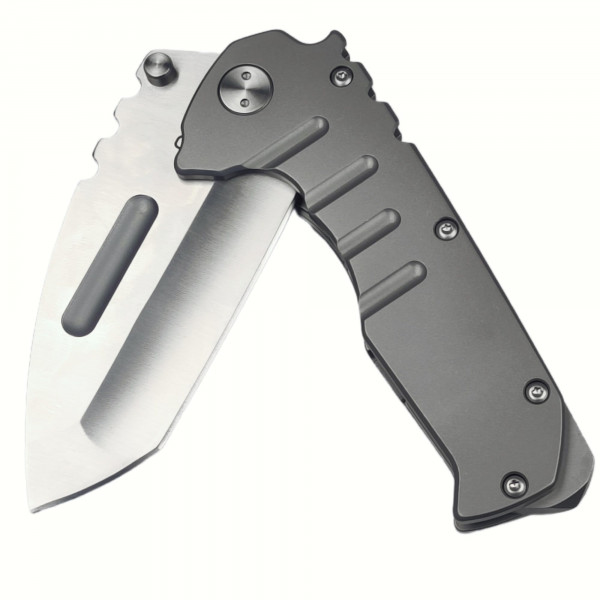 Geegift Cuchillo plegable táctico, cuchillo plegable con clip, diseño de hoja de hacha, mango de acero de hoja 7Cr1, rompecristales con arandela FrameLock, cuchillo EDC para acampar al aire libre, senderismo, pesca, caza (gris, estilo hacha)