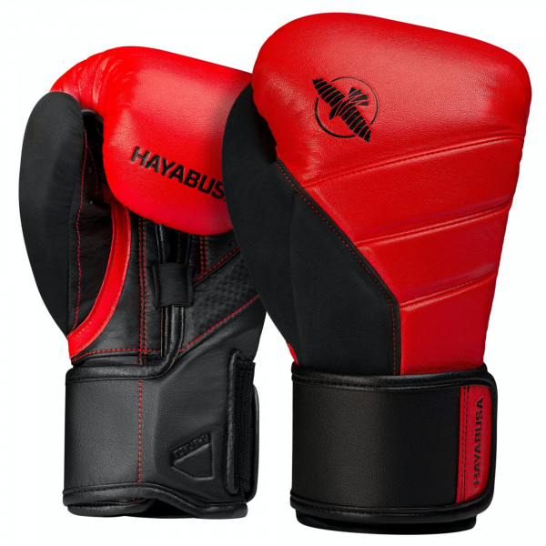 Hayabusa T3 Guantes de boxeo para hombres y mujeres, protección de muñecas y nudillos, cierre de gancho y bucle Dual-X, soporte de muñeca férula, acolchado de espuma de 5 capas para nudillos, rojo/negro, 10 oz
