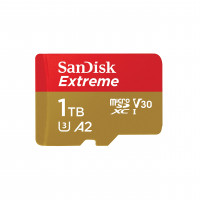 Tarjeta de memoria SanDisk Extreme microSDXC UHS-I de 1 TB con adaptador - Hasta 190 MB/s, C10, U3, V30, 4K, 5K, A2, Tarjeta Micro SD - SDSQXAV-1T00-GN6MA, Dorado/Rojo