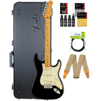Fender American Professional II Stratocaster - Paquete negro con estuche, correa, cable y kit de limpieza de guitarra