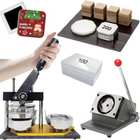 Máquina para hacer insignias de imanes cuadrados para refrigerador de 2x2 pulgadas, 50x50 mm, máquina de prensado de imanes para etiquetas adhesivas para refrigerador con fotos DIY con cortador de papel, 200 piezas de materiales, 100 piezas de papel fotog