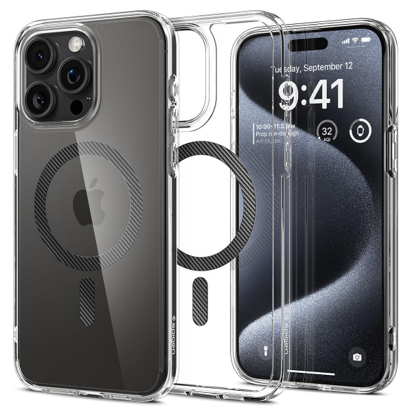 Funda Spigen para iPhone 15 Pro, Ultra Hybrid MagFit [Anti-Amarillamiento] [Compatible con Magsafe] - Fibra de Carbono