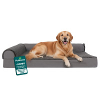 FurHaven Cama ortopédica para perros grandes, colchón en forma de L con caja de huevos ortopédica y base de espuma ortopédica sólida para soporte de articulaciones, funda lavable, Jumbo XL, felpa y terciopelo, gris platino