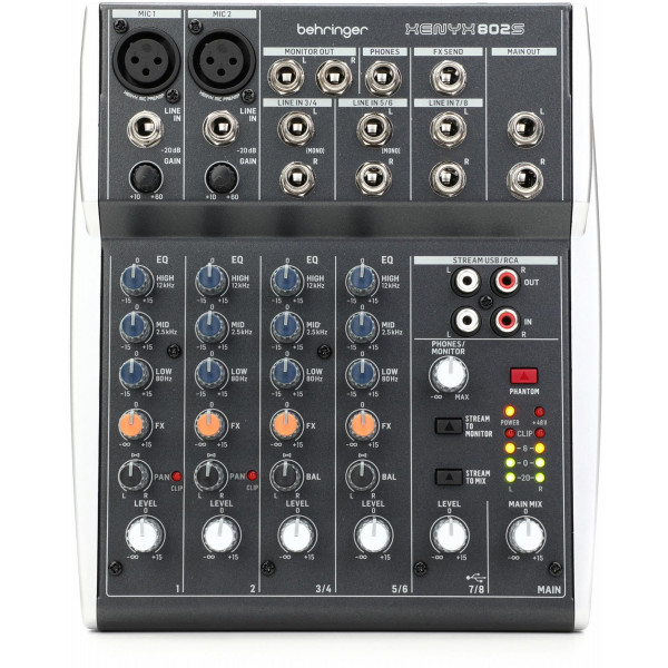 Behringer XENYX 802S Mezclador analógico premium de 8 entradas con interfaz de transmisión USB