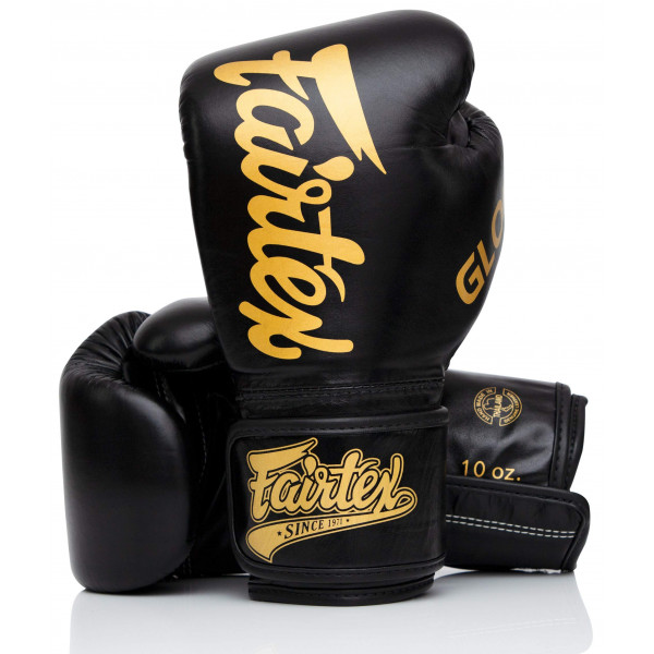 Guantes de entrenamiento Fairtex Glory - Guantes de boxeo y MMA de cuero de primera calidad | Hechos a mano en Tailandia - Acolchado de espuma que absorbe los golpes | Ideal para kickboxing, sparring y competición (negro BGVG1, 14 oz)