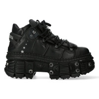 New Rock Boots WALL106-S25 Botas Góticas con Plataforma de Cuero Negro Metálico Unisex 37